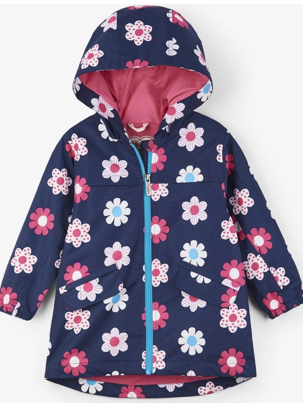 Hatley Navy Floral Raincoat with Pink and White Flowers